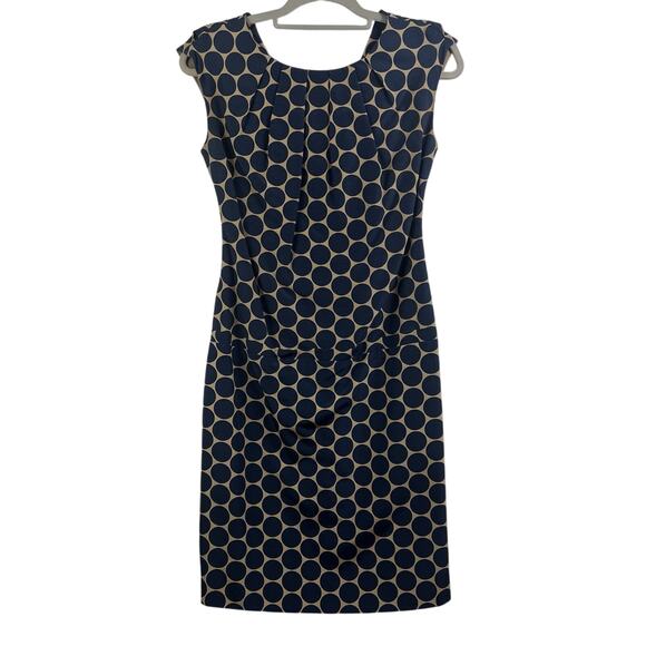 Lela Rose Tan Navy Polka Dot Sheath Dress Size 2 Drop Waist Classic Preppy Silk - Picture 1 of 13